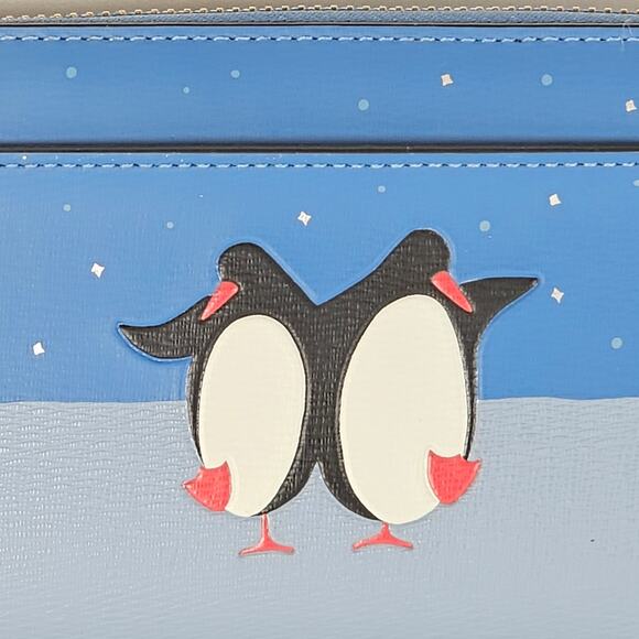 Kate Spade Arctic Friends Continental Wallet Penguin Blue Zip Around Blue Clutch - Picture 2 of 16